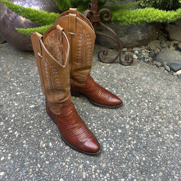 Men's Vintage J840 Teju Lizard Brown Leather Cowboy Boots Size 7B - Picture 11 of 11